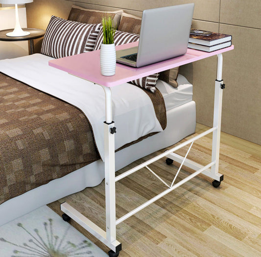 Adjustable Portable Sofa Bed Side Table Laptop Desk with Wheels Pink