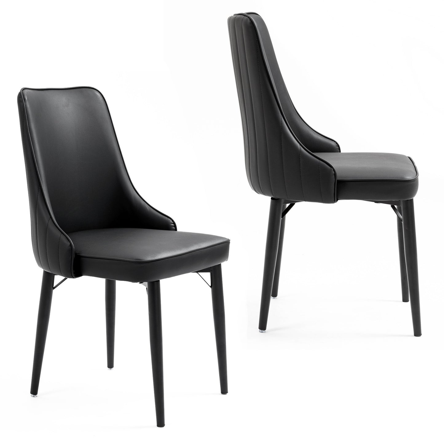 Set of 2 Luxe Designer Faux Leather Dining Office Chairs Black