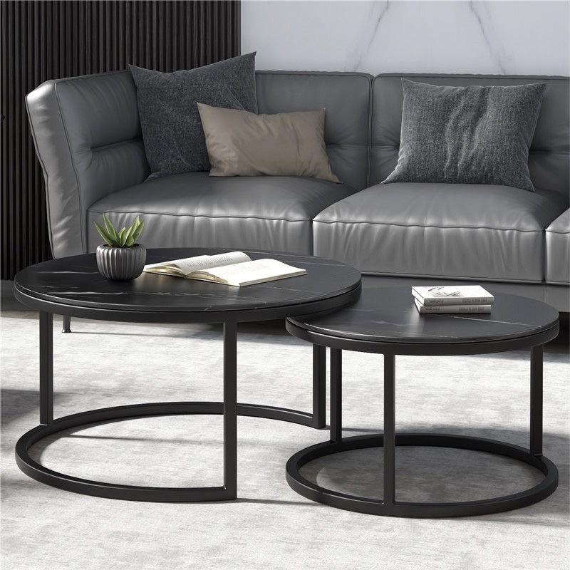 Luxor 2-in-1 Designer Marble Look Nested Coffee Tables Black