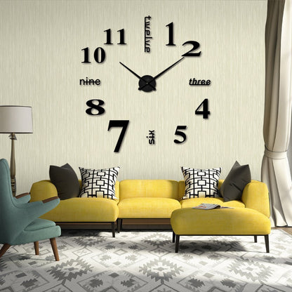 Large Modern DIY Wall Clock Home Decoration Black