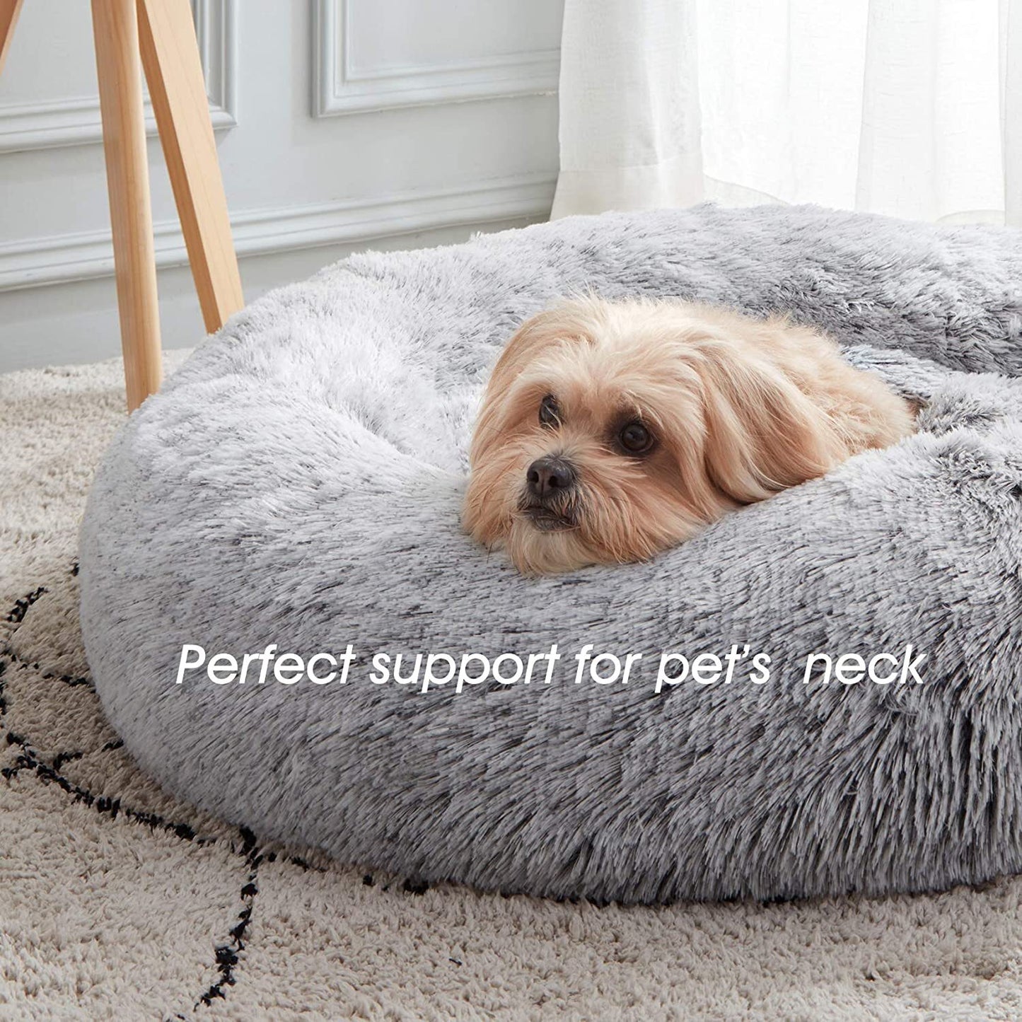 50cm Cozy Plush Soft Fluffy Pet Bed for Dogs and Cats Light Grey