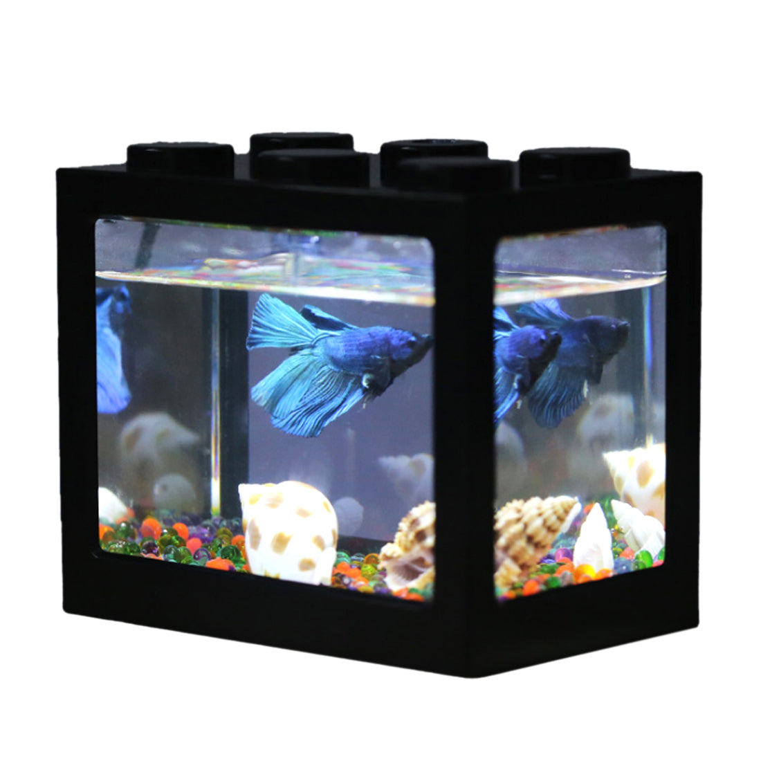 Mini Fish Tank LED Desktop Building Block Aquarium Black