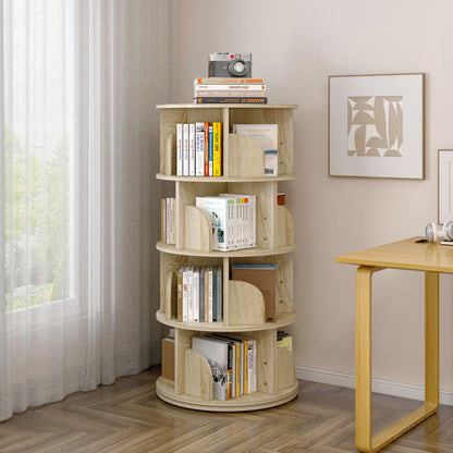 4 Tier 360-Degree Rotating Display Shelf Bookcase Organizer Coastal Oak