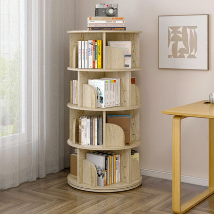 4 Tier 360-Degree Rotating Display Shelf Bookcase Organizer Coastal Oak