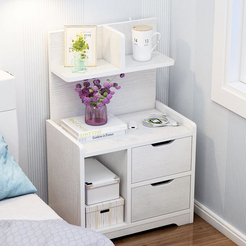 Elegant Tall Bedside Table with Drawers and Shelf White