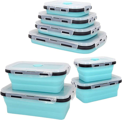 Pack of 4 Collapsible Silicone Food Storage Containers with Airtight Lid Blue