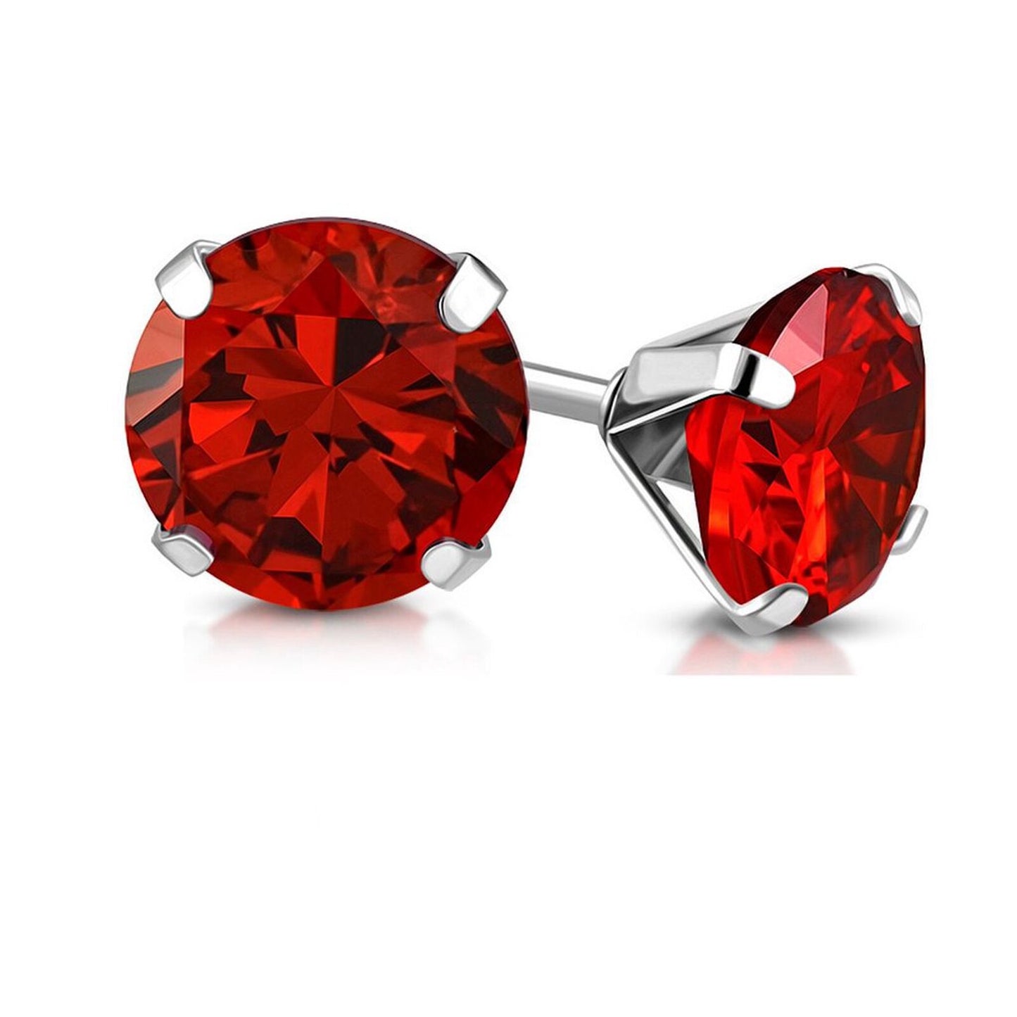 Sterling Silver 2 Carats CZ Diamond Stud Earrings Elegant Ruby