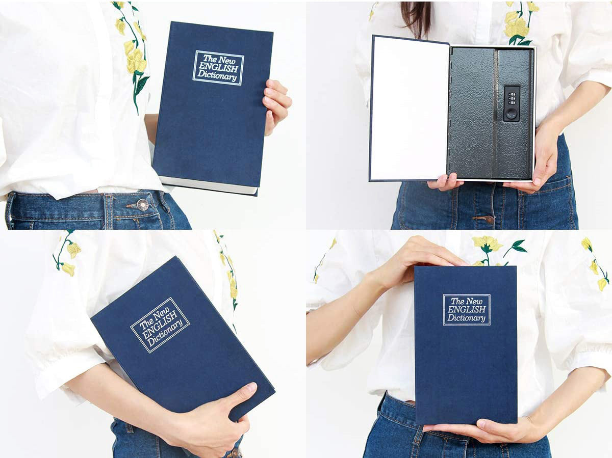 Secret Dictionary Book Safe with Combination Lock for Home Security Navy