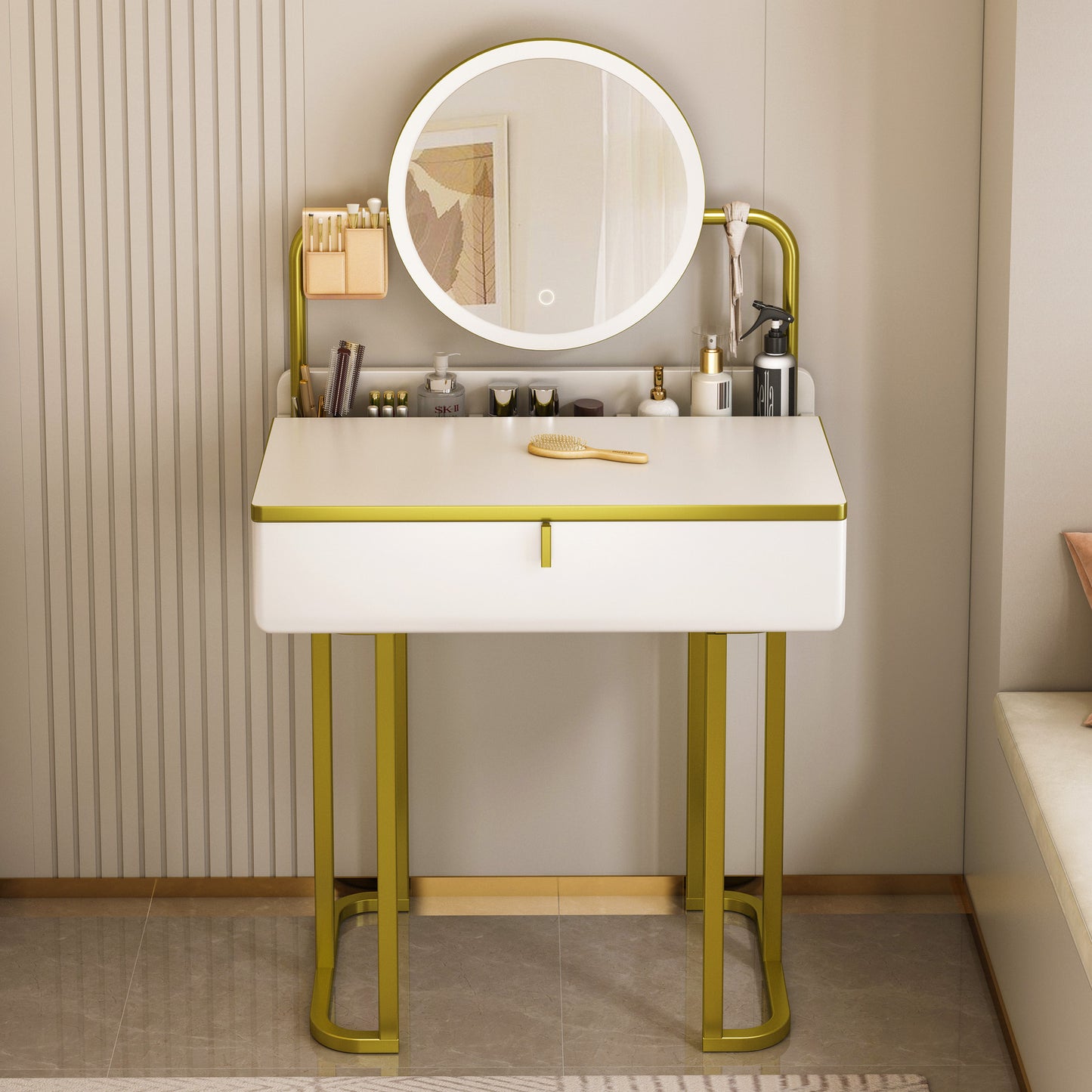 LED Vanity Table with Mirror and Storage Drawers for Makeup and Beauty