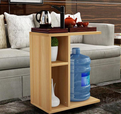 Stylish Compact Rolling Side Table with Storage and Casters Natural Oak