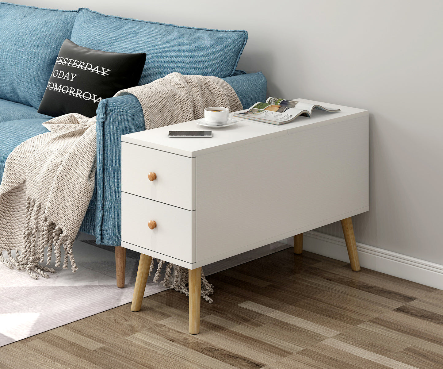 80cm Lift Top Coffee Table with Storage Drawers White