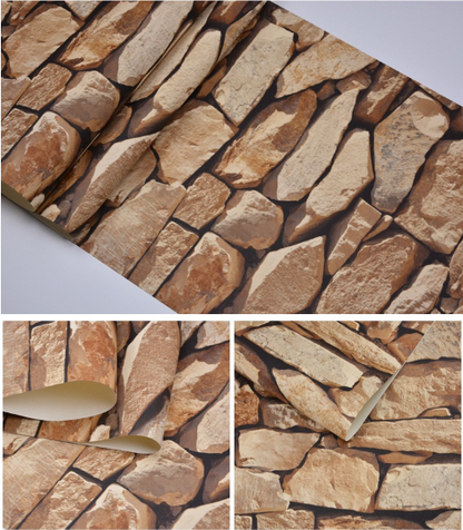 Realistic 3D Stone Wall Wallpaper Mural for Home and Office Decor