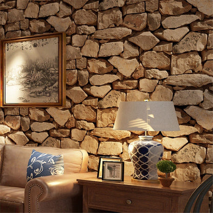 Realistic 3D Stone Wall Wallpaper Mural for Home and Office Decor