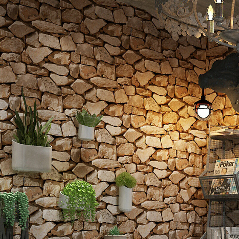 Realistic 3D Stone Wall Wallpaper Mural for Home and Office Decor