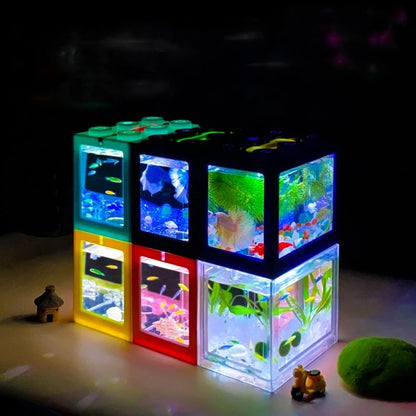 Mini Fish Tank LED Desktop Building Block Aquarium Black