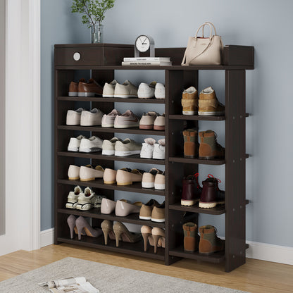 7 Tier Shoe Rack Storage Organizer with Drawer Dark Walnut