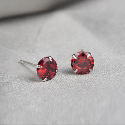 Sterling Silver 2 Carats CZ Diamond Stud Earrings Elegant Ruby