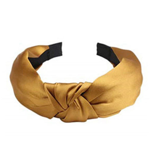 Stylish Twist Knot Satin Bow Headband Hair Accessory Yellow