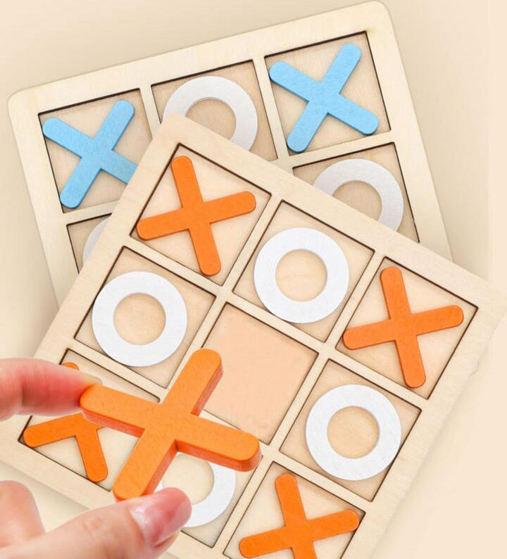 Wooden Tic Tac Toe Game Set Classic XO Board Game Orange