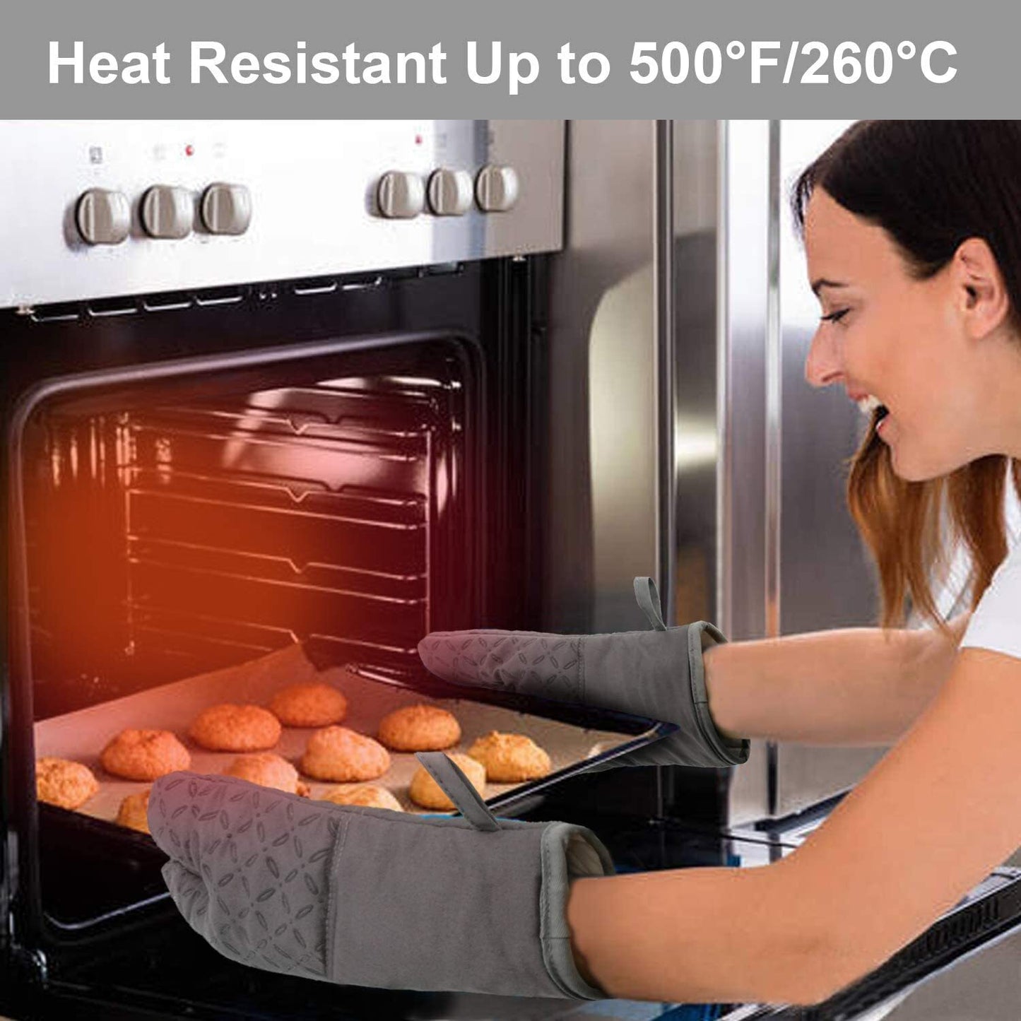 Heat Resistant Non-Slip Silicone Oven Mitts and Pot Holder Kitchen Set