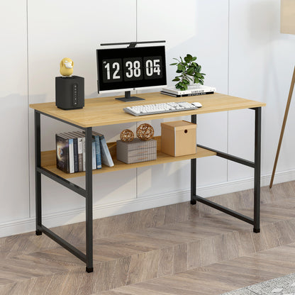 Modern Wood and Metal Computer Desk with Shelf Oak