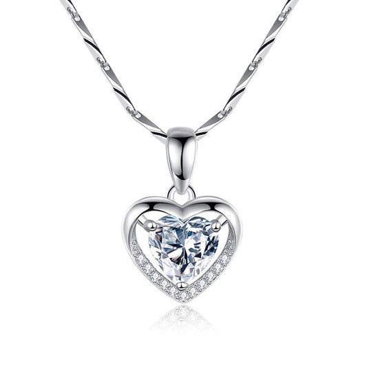 Elegant S925 Sterling Silver Heart Pendant Necklace with CZ Diamond