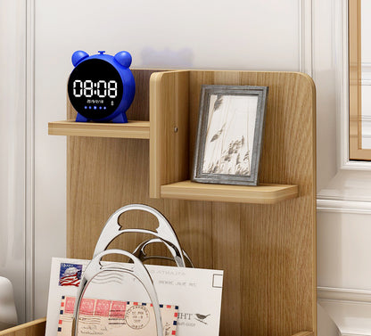 Tall Oak Bedside Table with Chest of Drawers and Shelf