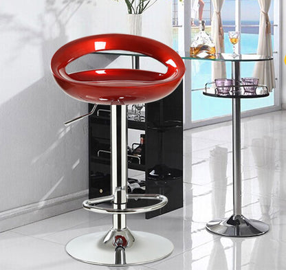 Set of 2 High Gloss Designer Bar Stools Modern Deep Red