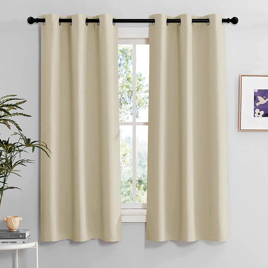 Pack of 2 Triple Layer Blackout Eyelet Curtains Beige