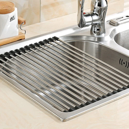 Over Sink Roll Up Dish Drying Rack Stainless Steel Kitchen Organizer