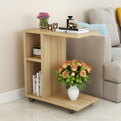 Stylish Compact Rolling Side Table with Storage and Casters Natural Oak