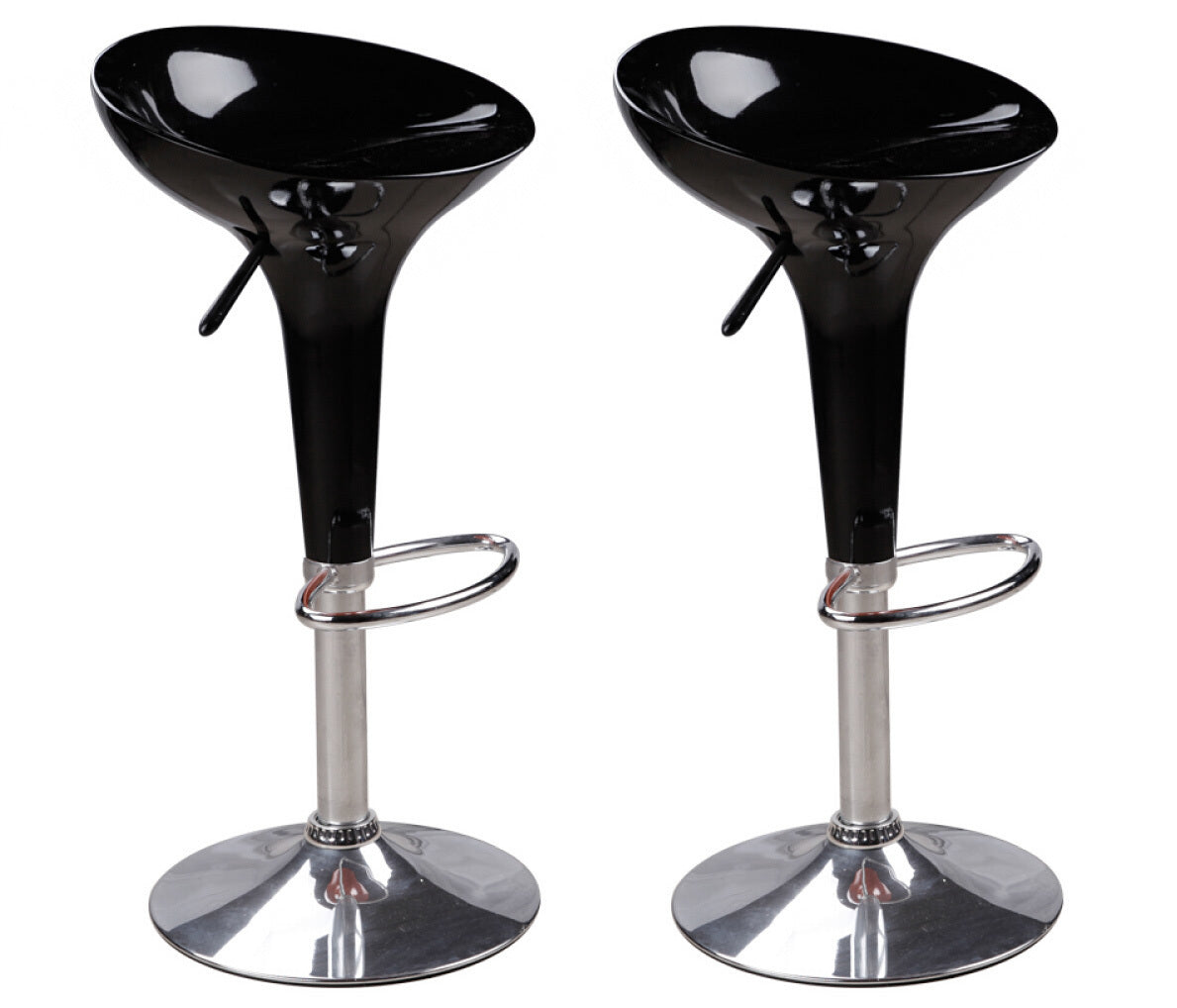 Set of 2 High Gloss Designer Bar Stools Modern Black