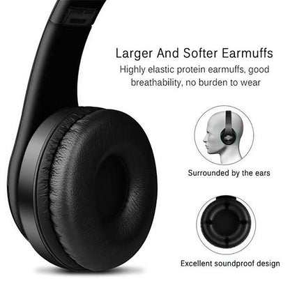 3D Stereo Noise Reduction Bluetooth Wireless Headphones Black