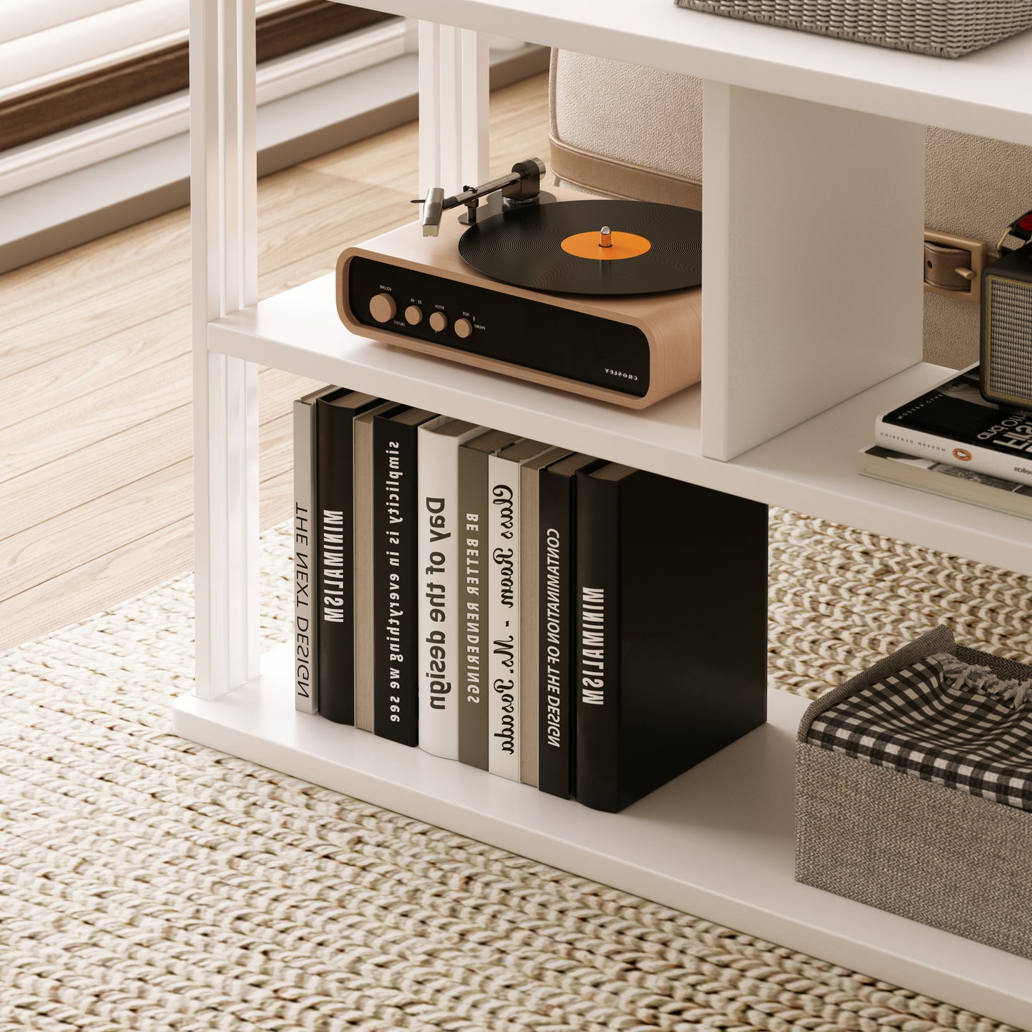 Stylish Wood and Steel Sofa Side Table with Shelves White