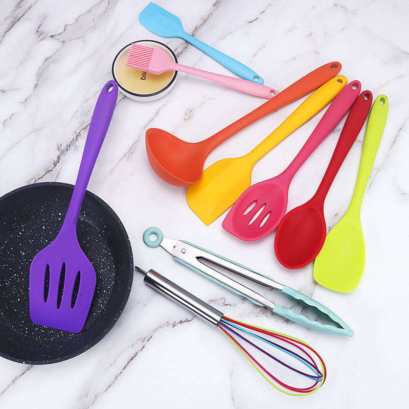 10PC Silicone Kitchen Utensil Set Non-Stick Heat Resistant Cooking Tools Colourful