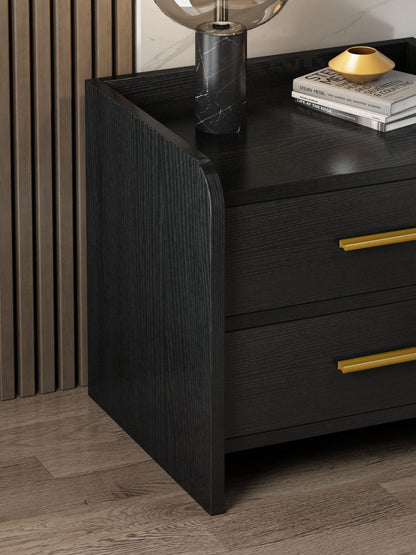 Stylish 2-Drawer Bedside Table Nightstand Black