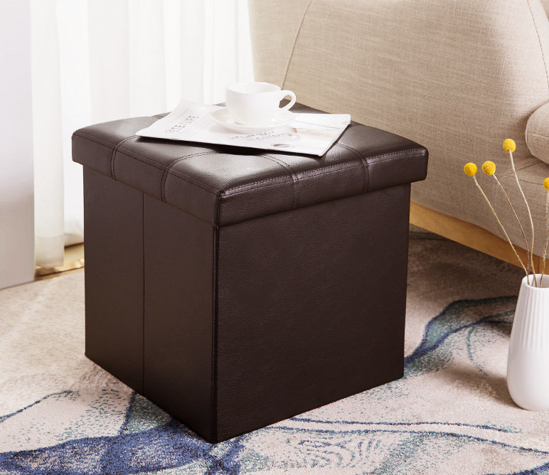 50L Foldable Storage Ottoman PU Leather Dark Brown