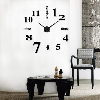 Large Modern DIY Wall Clock Home Decoration Black