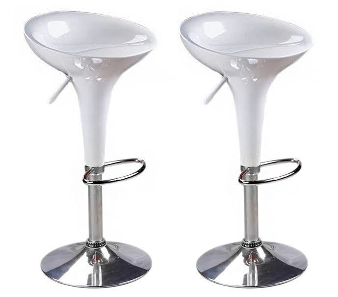 Set of 2 High Gloss Designer Bar Stools Modern White