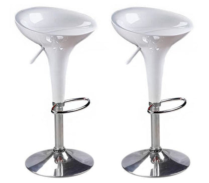 Set of 2 High Gloss Designer Bar Stools Modern White