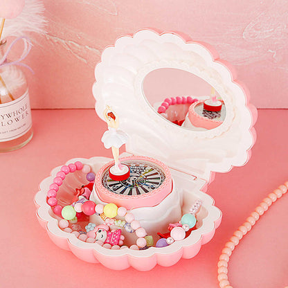 Dancing Ballerina Shell Music Box Jewellery Organiser Pink