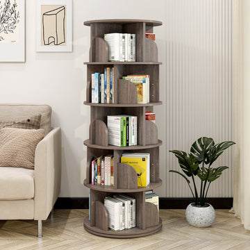 5 Tier Rotating Display Shelf Bookcase Organiser (Rustic Grey)