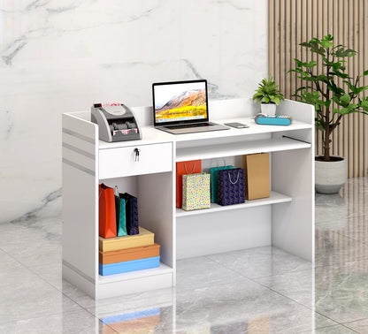 Large Reception Desk Counter with Ample Shelves for Office