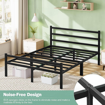 Queen Size Heavy Duty Metal Platform Bed Frame Black Steel