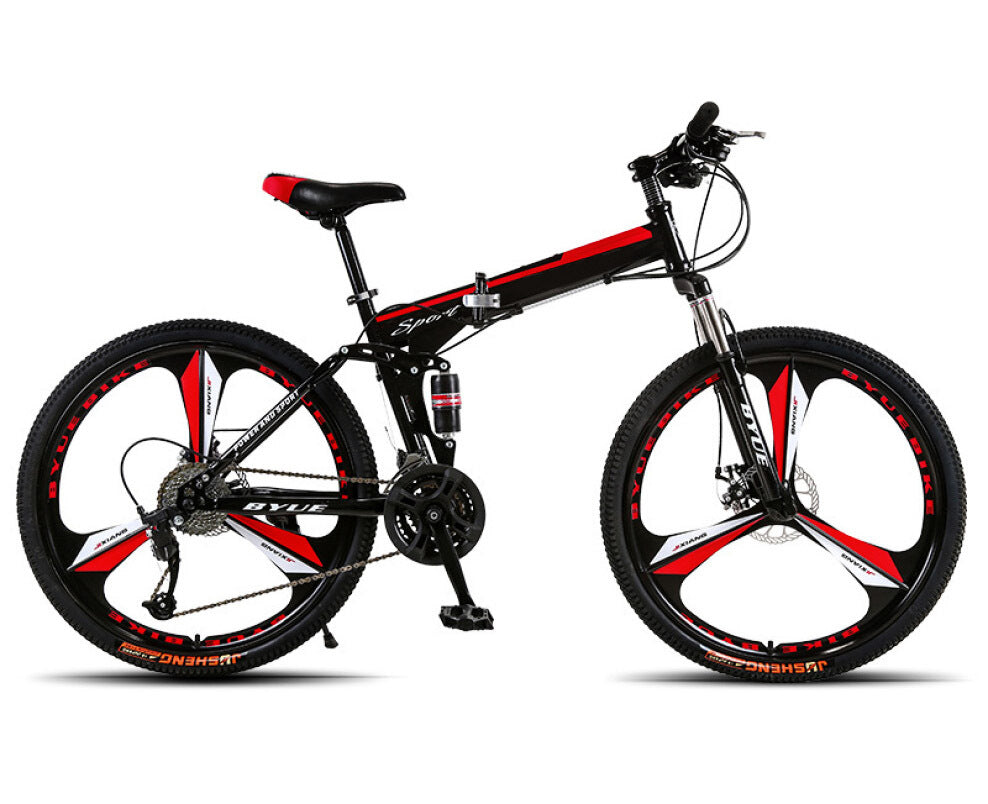 21 Speed Dual Suspension Foldable Mountain Bike Red Black