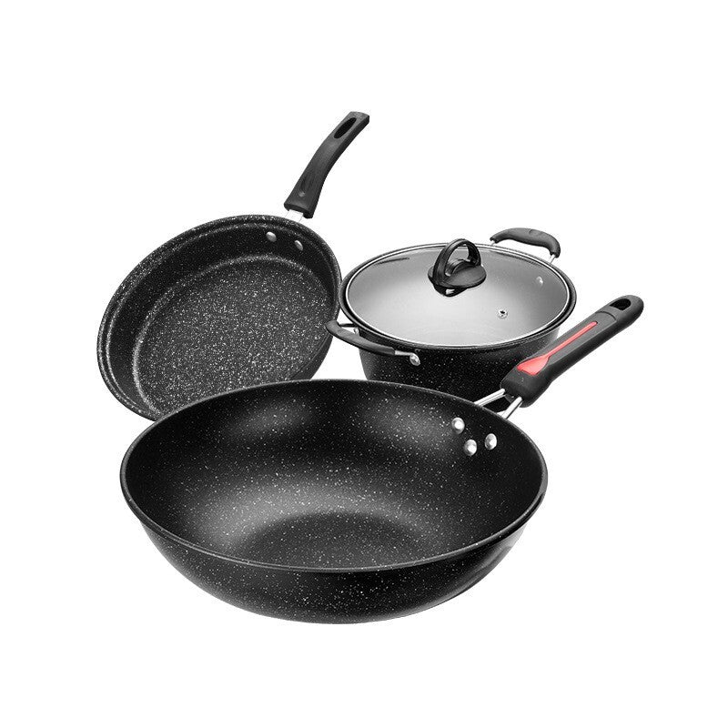 3 PC Non-Stick Stone Cookware Set Frying Pan Pot Kitchen Essentials