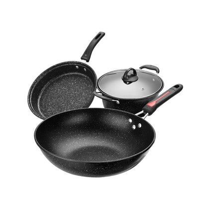 3 PC Non-Stick Stone Cookware Set Frying Pan Pot Kitchen Essentials