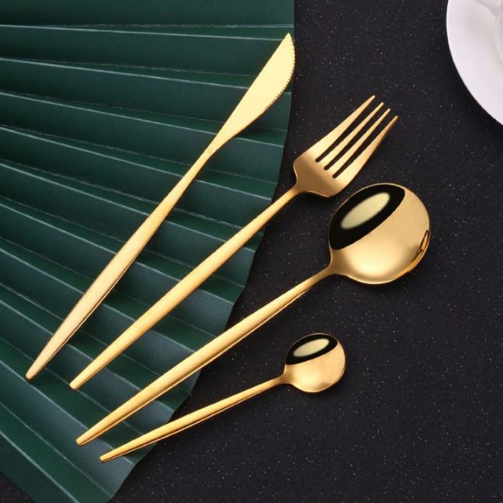 24 Piece Stainless Steel Cutlery Set Elegant Dining Tableware Gold