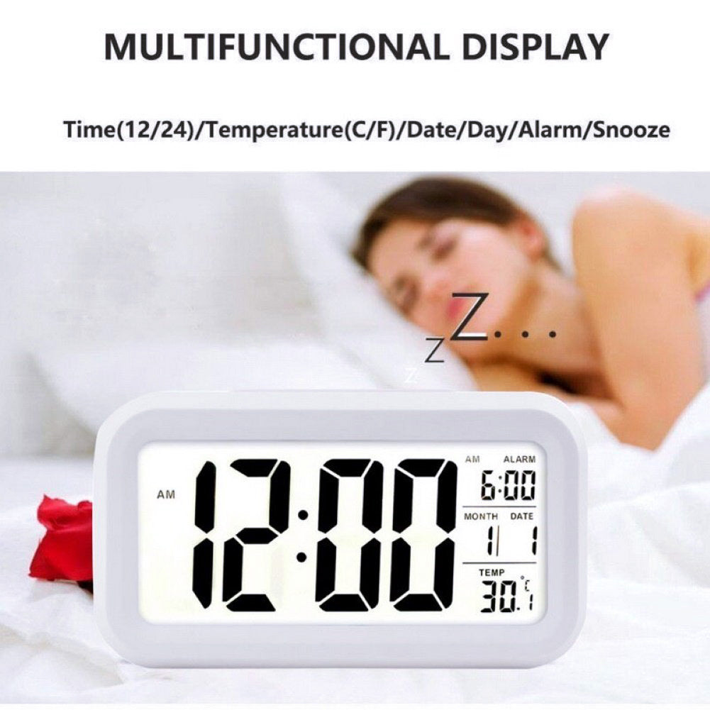 Automatic Digital Sensor Alarm Clock with Snooze Function White