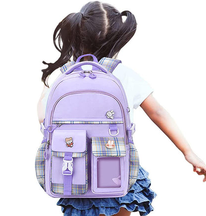 Large Deluxe Backpack Girl's Cute School Bag with Plushie and Accessories Purple